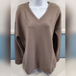 Marc New York Andrew Marc Sweater Brown Womens V Neck Pullover Minimalist Size L
